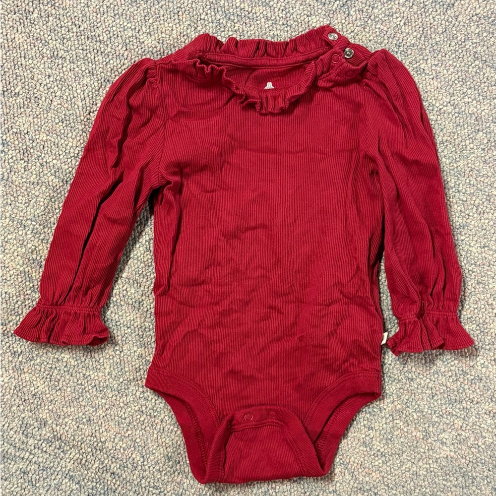 GAP Burgundy Ruffled Long Sleeve Bodysuit